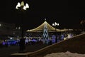 Chelyabinsk, Ural Russia - 01 03 2023: New Year's Square in the center of Chelyabinsk and an ice town with sculptures.