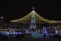 Chelyabinsk, Ural Russia - 01 03 2023: New Year's Square in the center of Chelyabinsk and an ice town with sculptures.