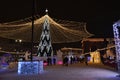 Chelyabinsk, Ural Russia - 01 03 2023: New Year's Square in the center of Chelyabinsk and an ice town with sculptures.