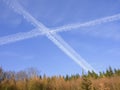 `Chem-trails` of planes crossing the sky