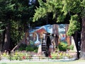 Chemainus Town Sign with water wheel Royalty Free Stock Photo