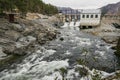 Chemal river. Chemal HPP. Chemal hydroelectric power station in Altai. Royalty Free Stock Photo