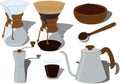 Chemex coffee maker with accessories collection vector illustration