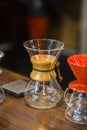 Chemex jar. Coffee equipment, glass flask for brewing coffee