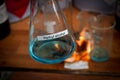 Chemical alcohol fire in the lab at night Royalty Free Stock Photo