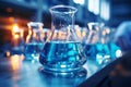 Chemical analysis Chemists use beakers, flasks, test tubes in experiments Royalty Free Stock Photo