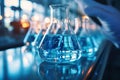 Chemical analysis Chemists use beakers, flasks, test tubes in experiments Royalty Free Stock Photo