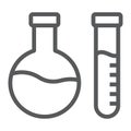 Chemical analysis line icon, laboratory and flask, tube test sign, vector graphics, a linear pattern on a white