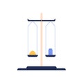 Chemical balance scales with reagent and weight on bowls