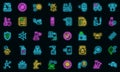 Chemical control icons set vector neon