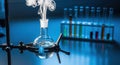 Chemical distillation process with steam rising from round bottom flask Royalty Free Stock Photo