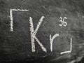 The chemical element krypton with a serial number from the periodic table. Chalk drawing.