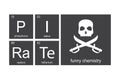 Chemical elements of periodic table. Funny chemistry, phrase - PIRATE. Flag with skull and swords. Monochromatic design