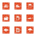 Chemical enterprise icons set, grunge style