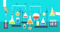 Chemical equipment in chemistry analysis laboratory. Science school research lab experiment vector background Royalty Free Stock Photo