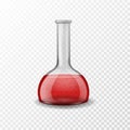 Chemical equipment glassware with color lab reagent. Medical pharmacy or biology laboratory 3d bottle with red liquid Royalty Free Stock Photo