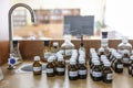 Chemical equipment at a school desk Royalty Free Stock Photo