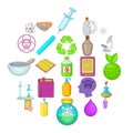 Chemical experience icons set, cartoon style