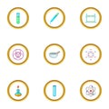 Chemical experience icons set, cartoon style