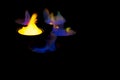 Chemical experiment with fire. multi-colored flames in the dark