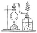 Chemical experiment sketch. Hand drawn laboratory study