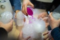 chemical experiments with dry ice that makes artificial smoke Royalty Free Stock Photo