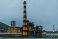 Chemical factory at night. Rectification towers Royalty Free Stock Photo