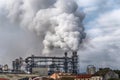 Chemical factory with smoke stack. Smoke emission from factory pipes. Ecology and environmental protection problems, air pollution Royalty Free Stock Photo