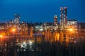 Chemical factory at summer night. Rectification towers Royalty Free Stock Photo
