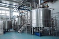 chemical factory, with vats of ingredients and mixing equipment for creating new products