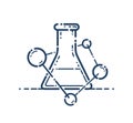 Chemical flask and molecule connections vector simple linear icon, science chemistry line art symbol.