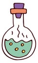 Chemical flask with sparkling liquid. Cute cartoon potion