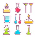 Chemical flasks chemistry science laboratory equipment isolated objects