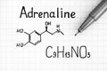 Chemical formula of Adrenaline with pen Royalty Free Stock Photo