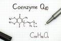Chemical formula of Coenzyme Q10 with pen