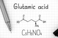 Chemical formula of Glutamic acid with pen