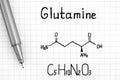 Chemical formula of Glutamine with pen Royalty Free Stock Photo