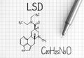 Chemical formula of LSD with black pen