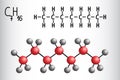 Chemical formula and molecule model of Heptane C7H16 Royalty Free Stock Photo