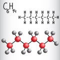 Chemical formula and molecule model of Hexane C6H14 Royalty Free Stock Photo