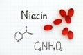 Chemical formula of Niacin with red pill Royalty Free Stock Photo