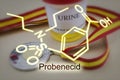 Chemical formula of probenecid, concept of doping in the sport