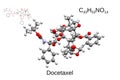 Chemical formula, skeletal formula, and 3D ball-and-stick model of anticancer drug docetaxel