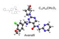 Chemical formula, skeletal formula, and 3D ball-and-stick model of avanafil