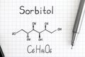 Chemical formula of Sorbitol with black pen. Royalty Free Stock Photo