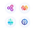 Chemical formula, Startup and Safe time icons set. Idea sign. Chemistry, Innovation, Hold clock. Solution. Vector