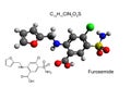 Chemical formula, structural formula and 3D ball-and-stick model of furosemide