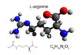 Chemical formula structural formula and 3D ball-and-stick model of L-arginine