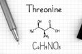 Chemical formula of Threonine with pen Royalty Free Stock Photo