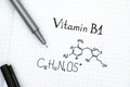 Chemical formula of Vitamin B1 with black pen Royalty Free Stock Photo